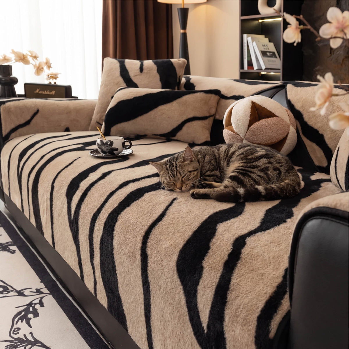Zebra Pattern Faux Fur Nonslip Sofa Cover