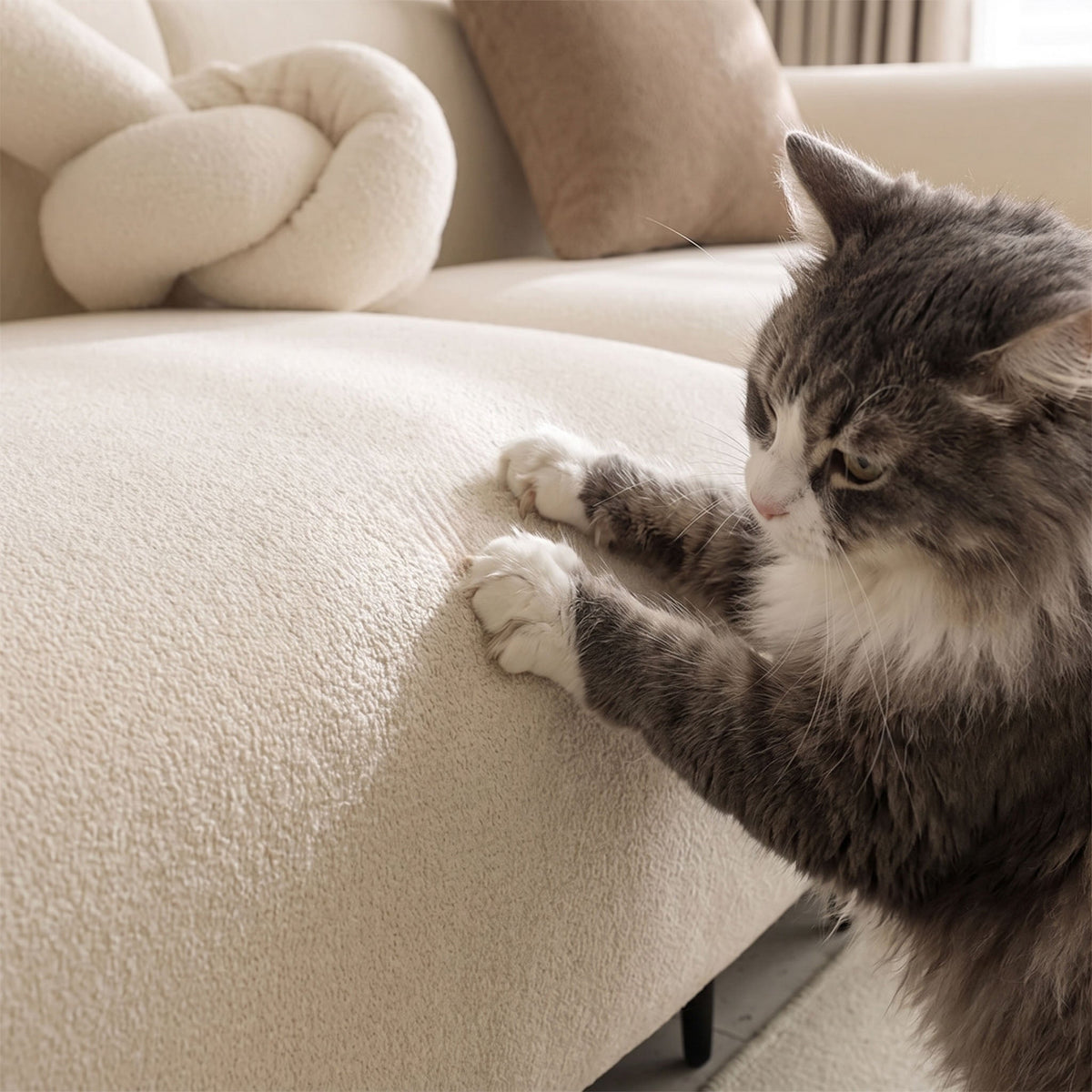 CloudNest Boucle Stretch Sofa Cover– Anti-Scratch, Full-Cover Pet Protector