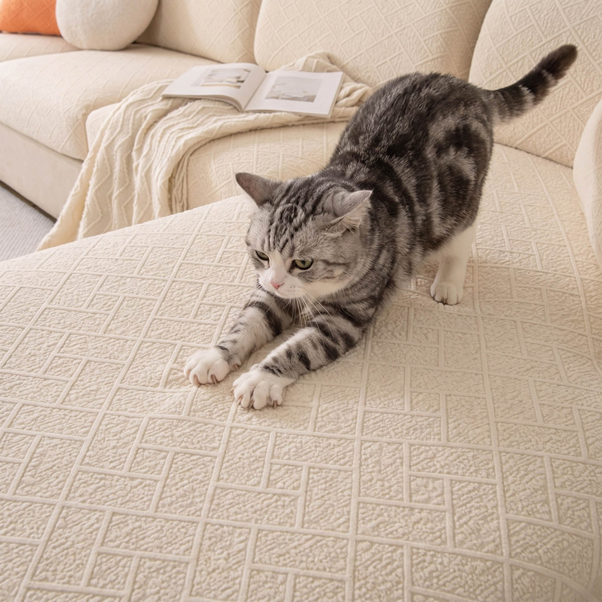 Luxury Diamond Knit Stretch Sofa Cover– Anti-Scratch, Full-Cover Pet Protector