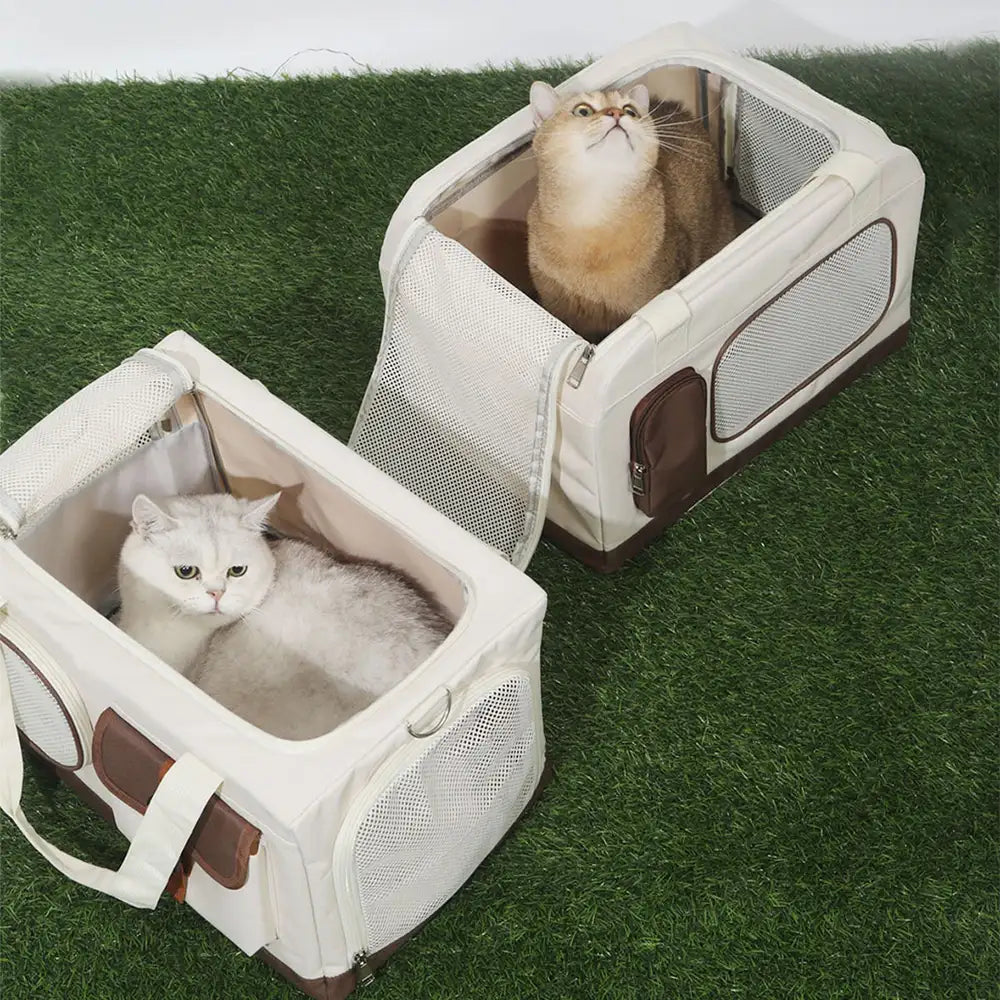 Travel Carrier Double-Layer Foldable Cat Bag with Detachable Trolley