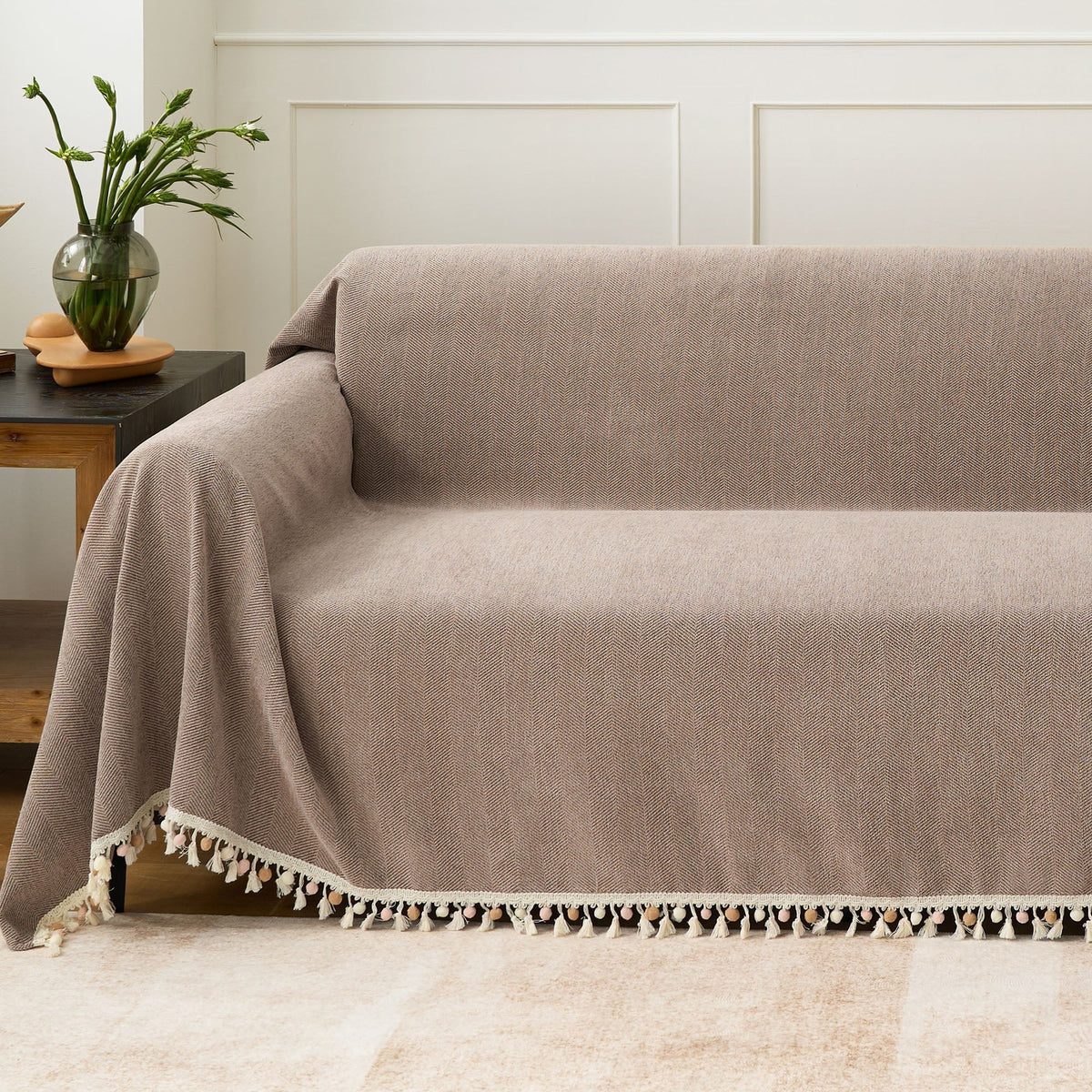 Pet Friendly Herringbone Tassel Luxe Sofa/Couch Cover