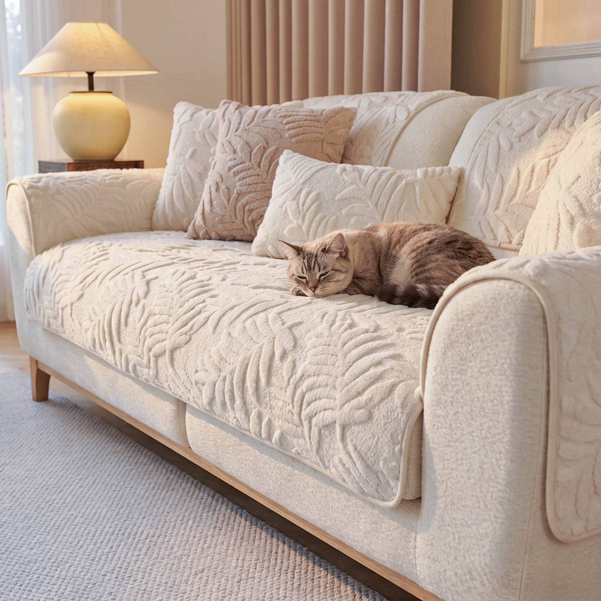 Plush Leaf Chenille Nonslip Sofa Cover