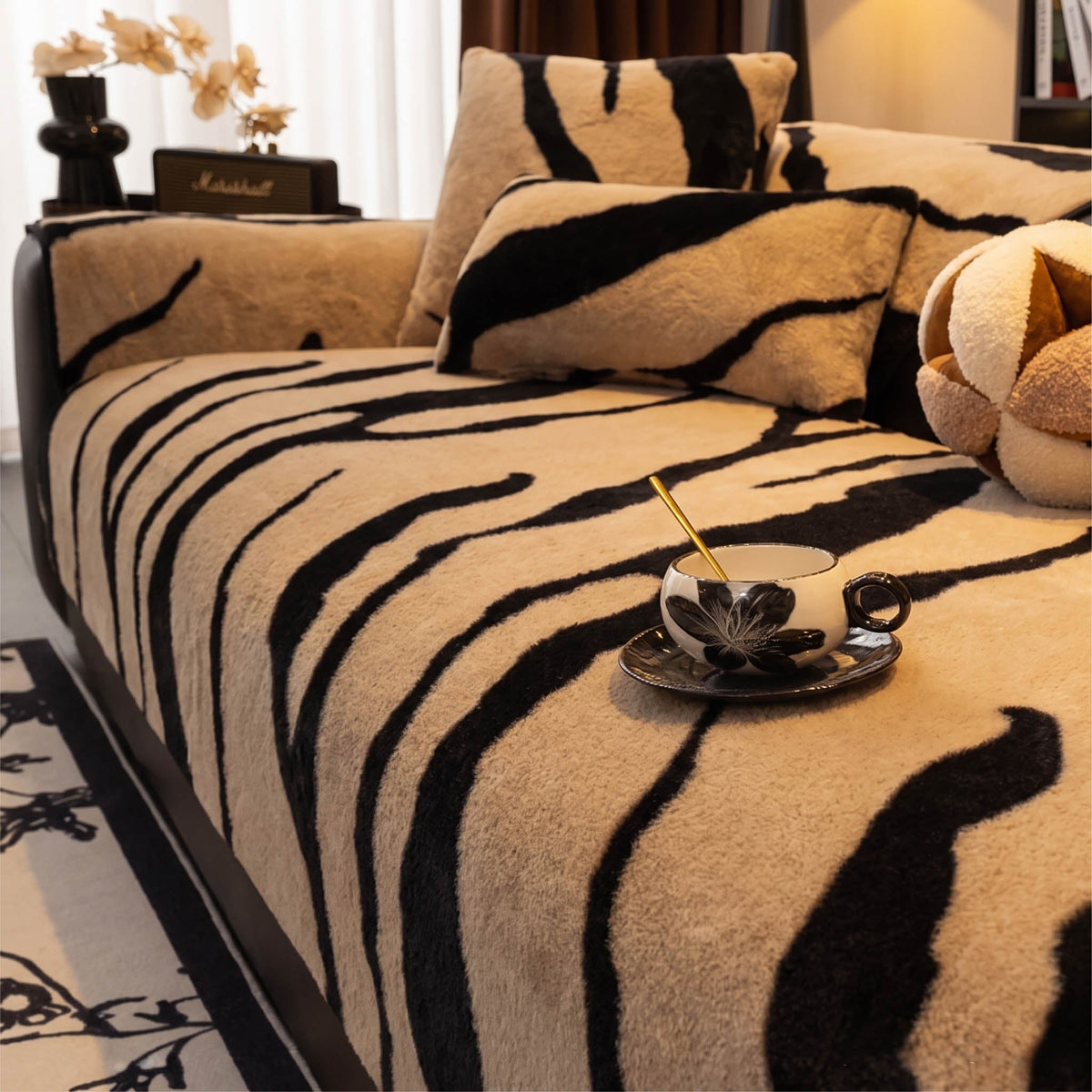 Zebra Pattern Faux Fur Nonslip Sofa Cover