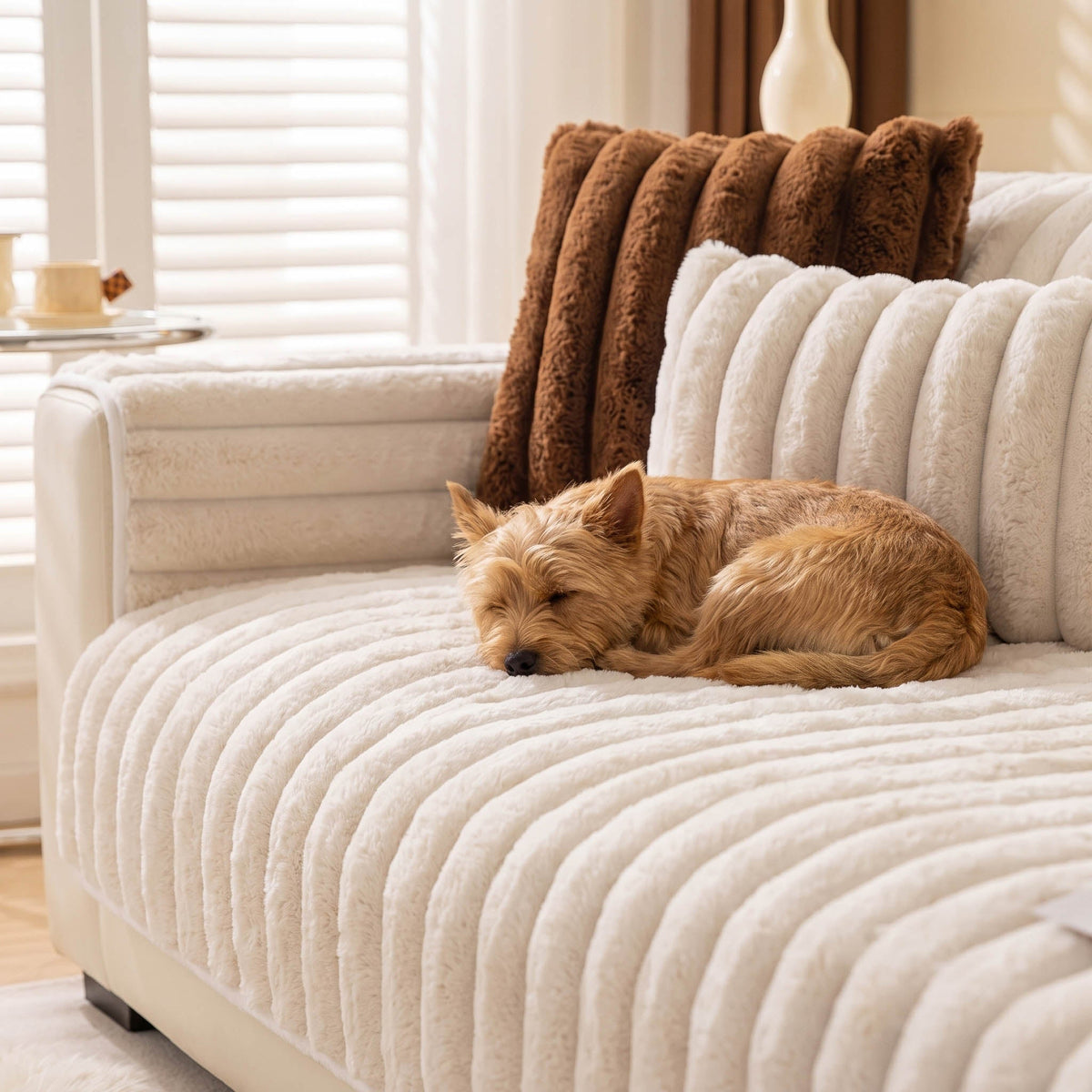 Plush Faux Camel Fleece Non-Slip Sofa Cover