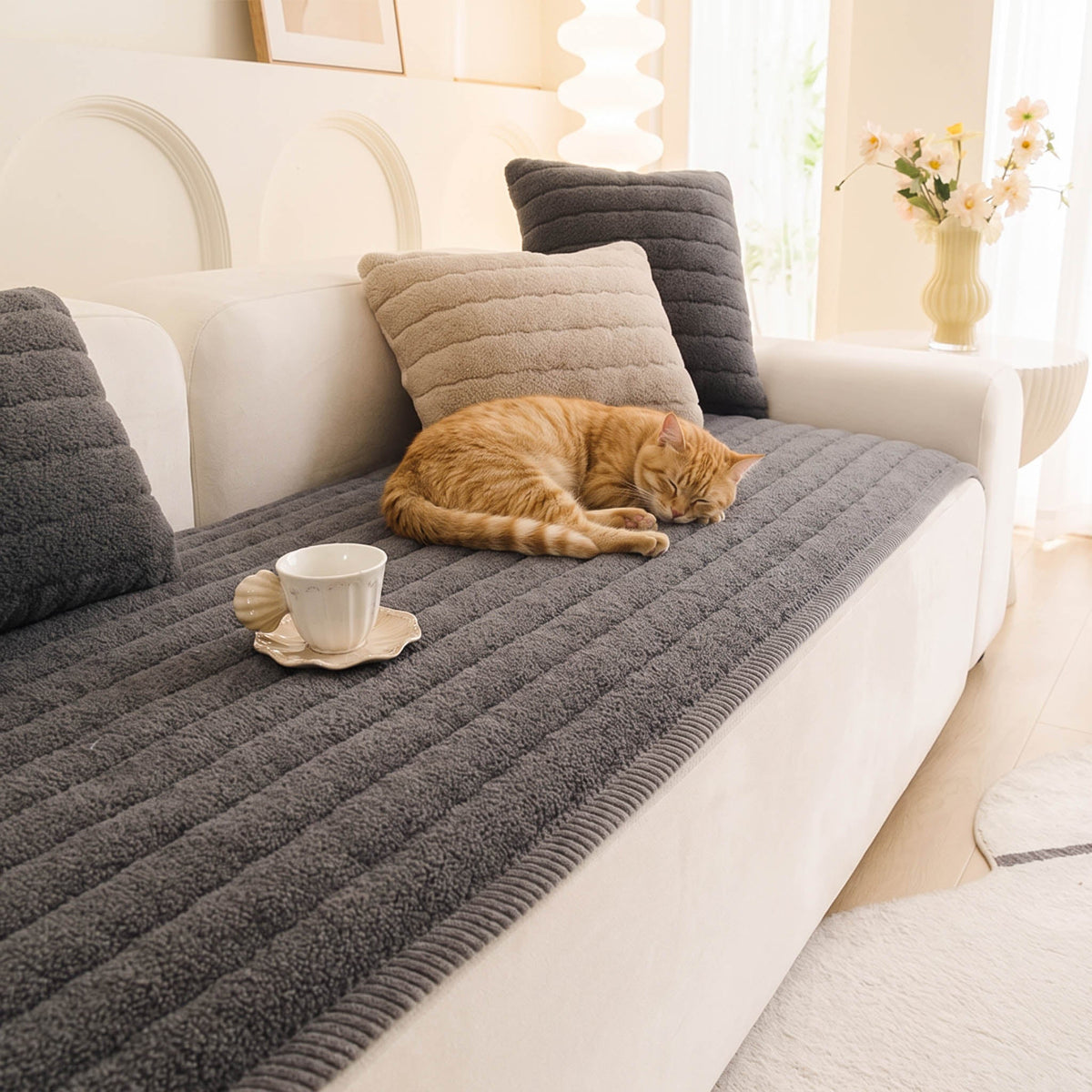 Cozy Ribbed Sherpa Nonslip Sofa/Couch Cover