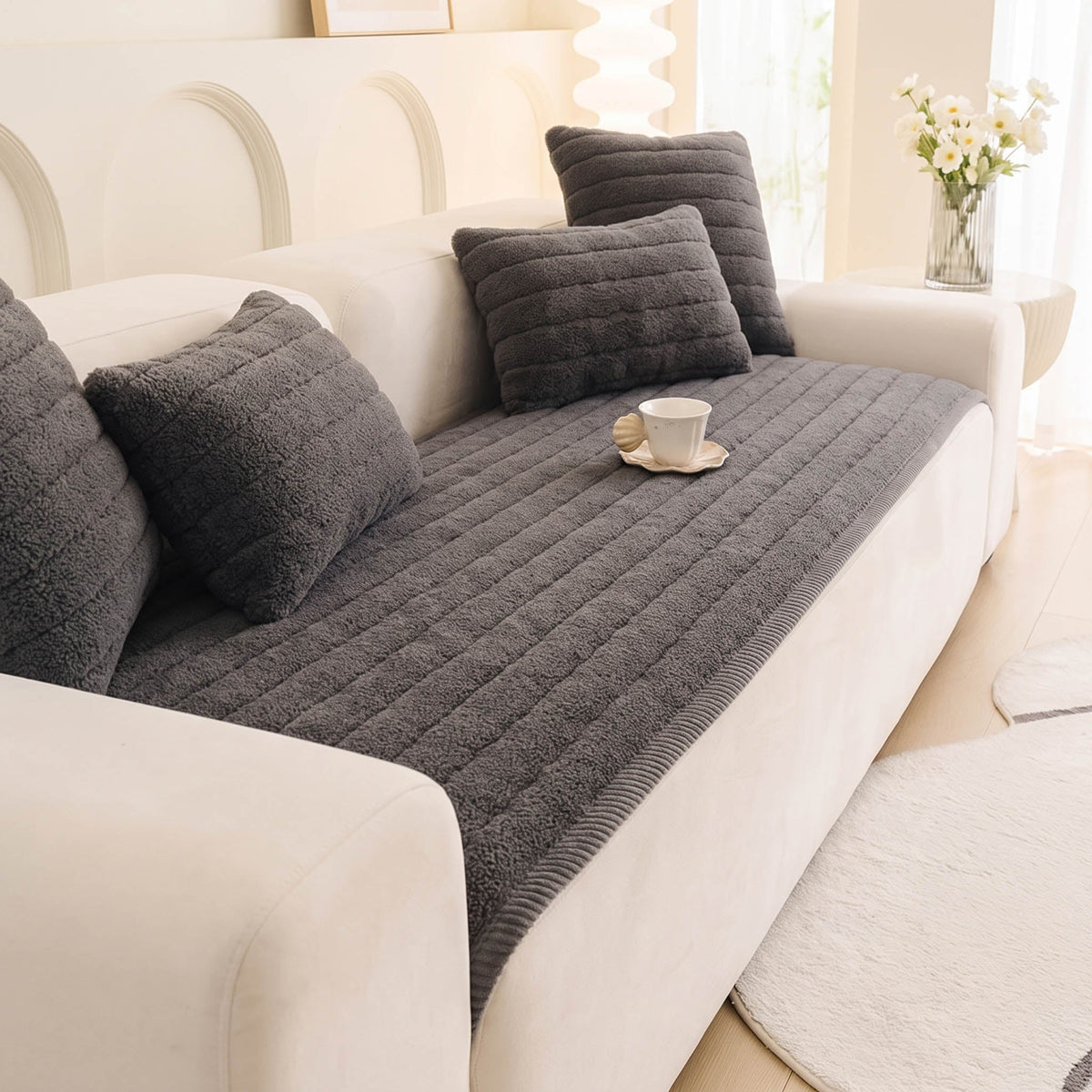 Cozy Ribbed Sherpa Nonslip Sofa/Couch Cover