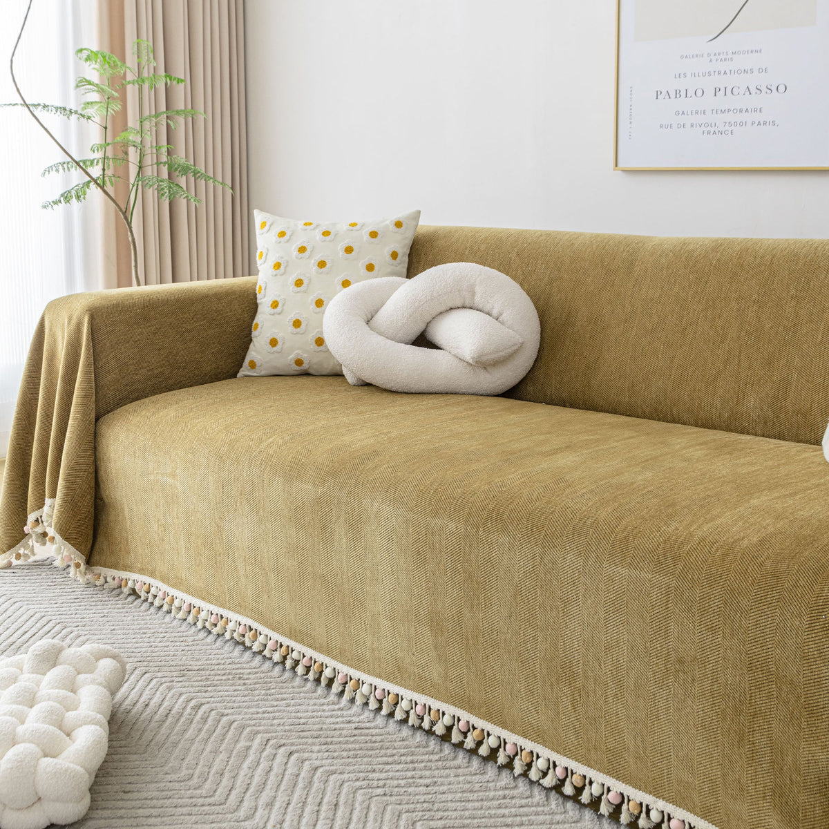 Pet Friendly Herringbone Tassel Luxe Sofa/Couch Cover