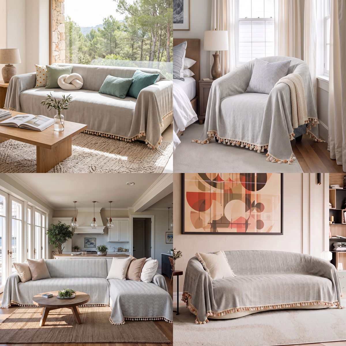 Pet Friendly Herringbone Tassel Luxe Sofa/Couch Cover