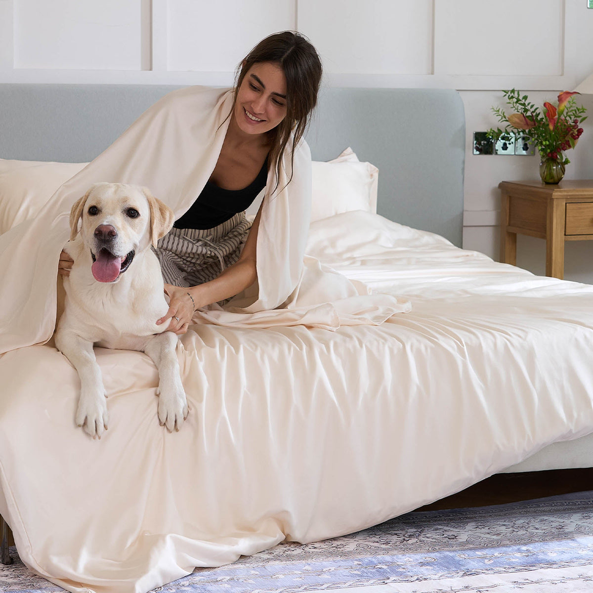 FURRFREE Bamboo Sheet Set & Duvet Cover - Pet Hair Repellent for Dogs/Cats Family