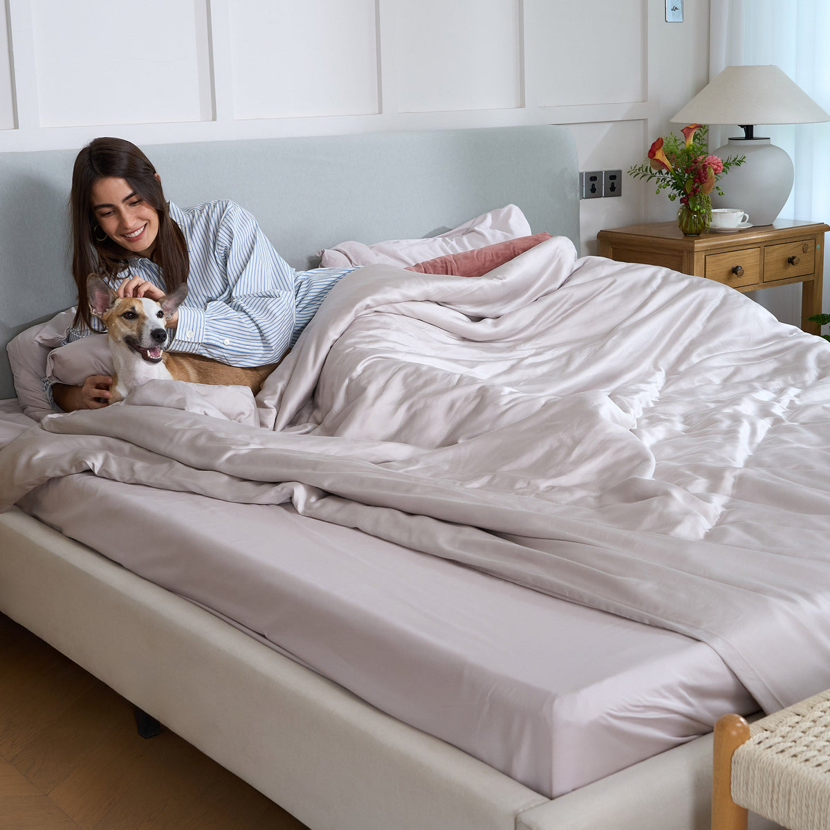 FURRFREE Bamboo Sheet Set & Duvet Cover - Pet Hair Repellent for Dogs/Cats Family