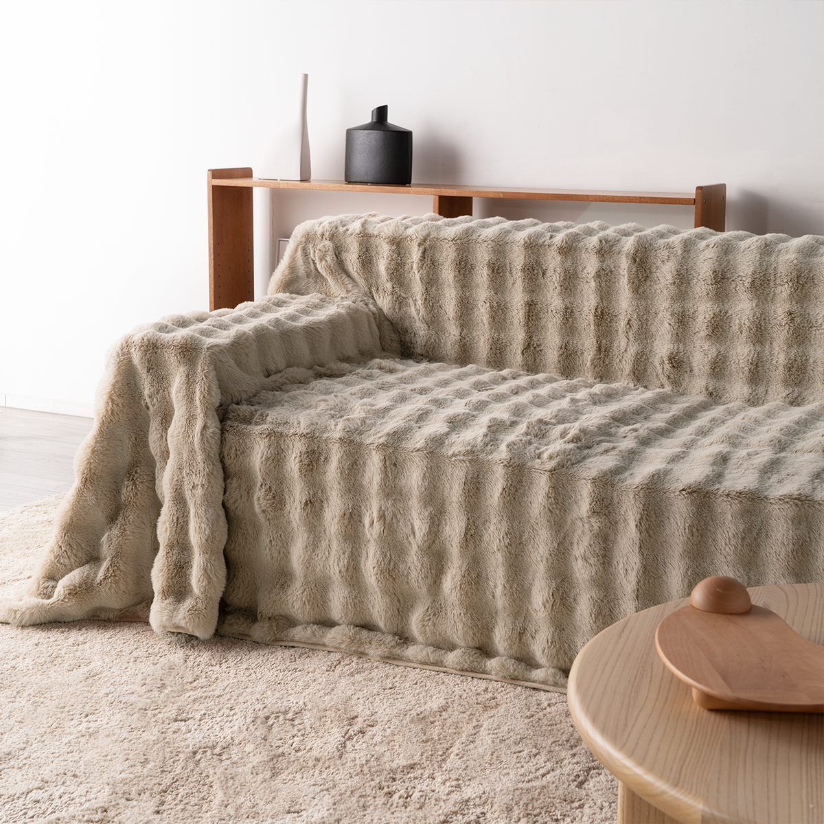 Plush Faux Rabbit Fur Sofa Cover