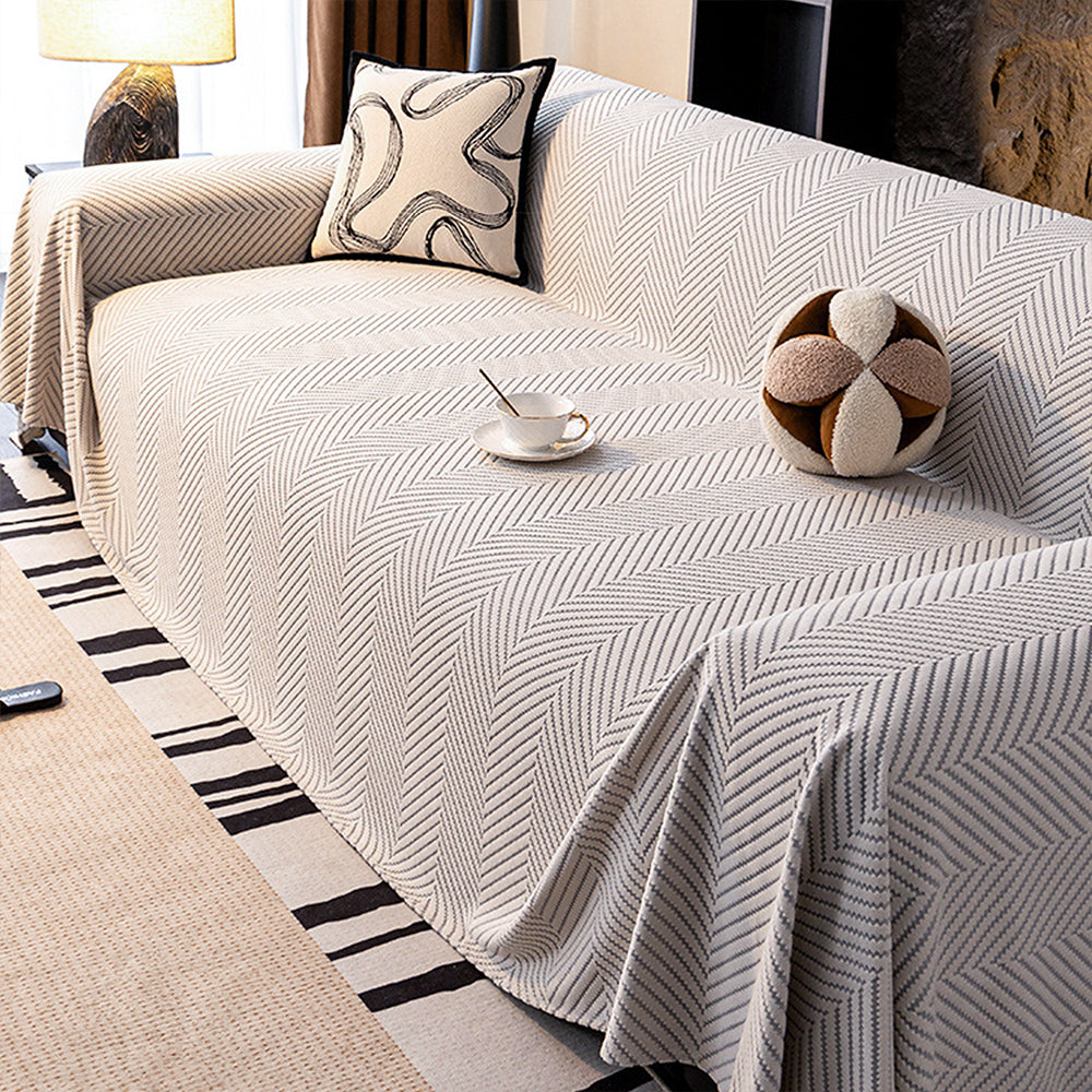 Elegant Washable Herringbone Chenille Sofa Cover