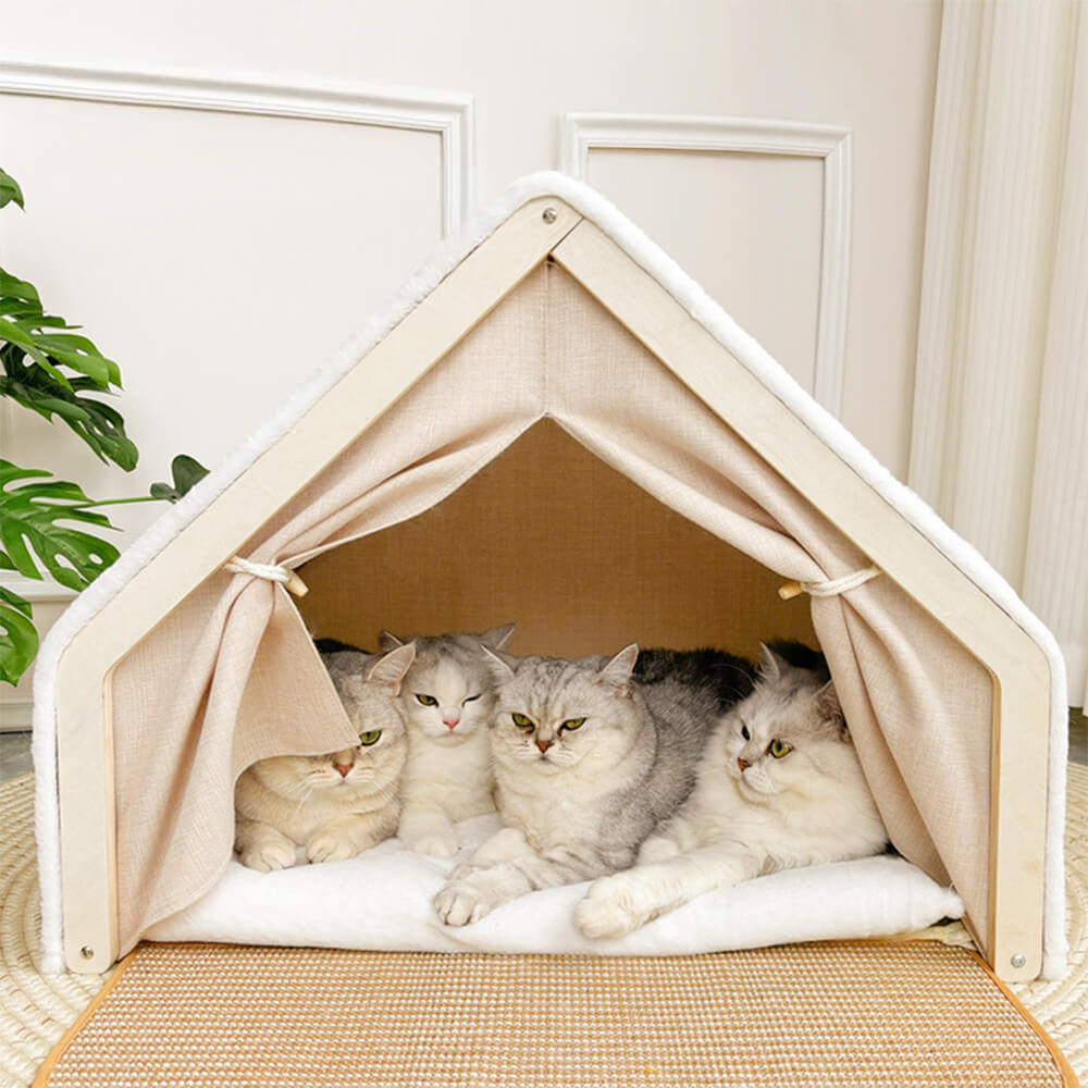 All-in-One Cat Tent with Scratching Roof and Cozy Sleeping Area