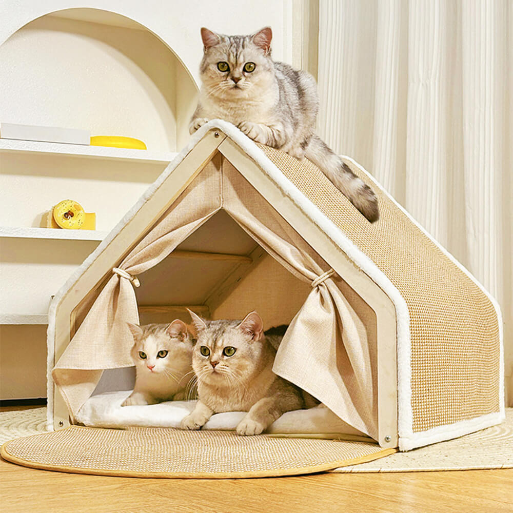 All-in-One Cat Tent with Scratching Roof and Cozy Sleeping Area