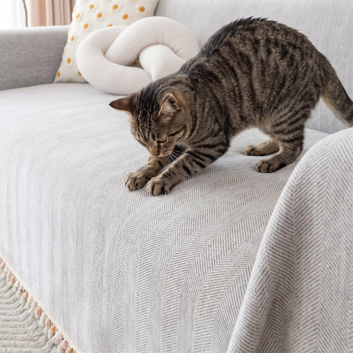 Pet Friendly Herringbone Tassel Luxe Sofa/Couch Cover