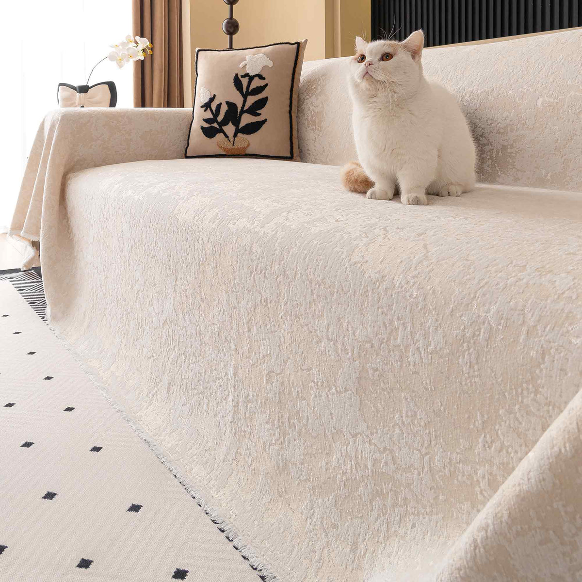 Modern Woven Velvet Textured Soft Pet-Friendly Durable Sofa Cover – Minimalist Hassle-Free Throw Couch Protection