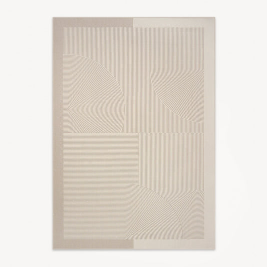Easy Clean Rug Sand Ripple Border Spillproof Pet-Friendly Minimalist Living Room Area Rug