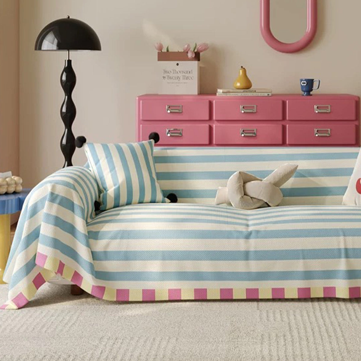 Bold Candy Striped Colorful Multi-Purpose Couch Cover Soft Stylish Breathable Sofa Protection for a Cozy Hassle-free Home