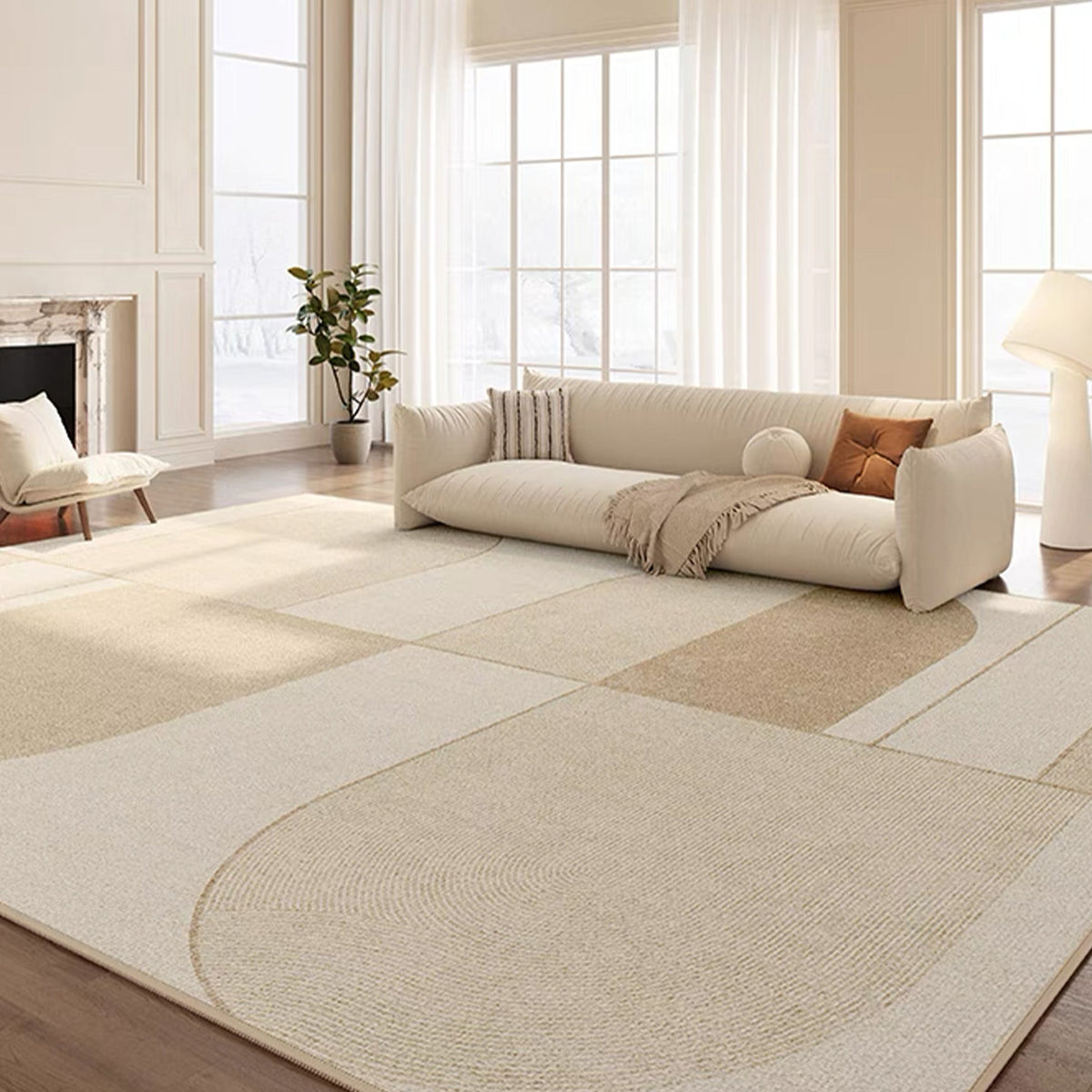 Easy Clean Rug Calm Curves Spillproof Pet-Friendly Minimalist Living Room Area Rug